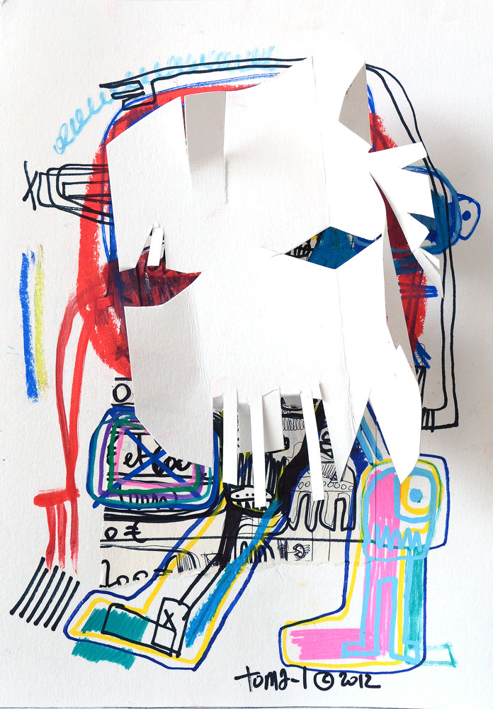 White Face & Little Colors 2012 / Présentée en 2013 Découpage & dessin sur papier.21x29,7cm
© Toma-L