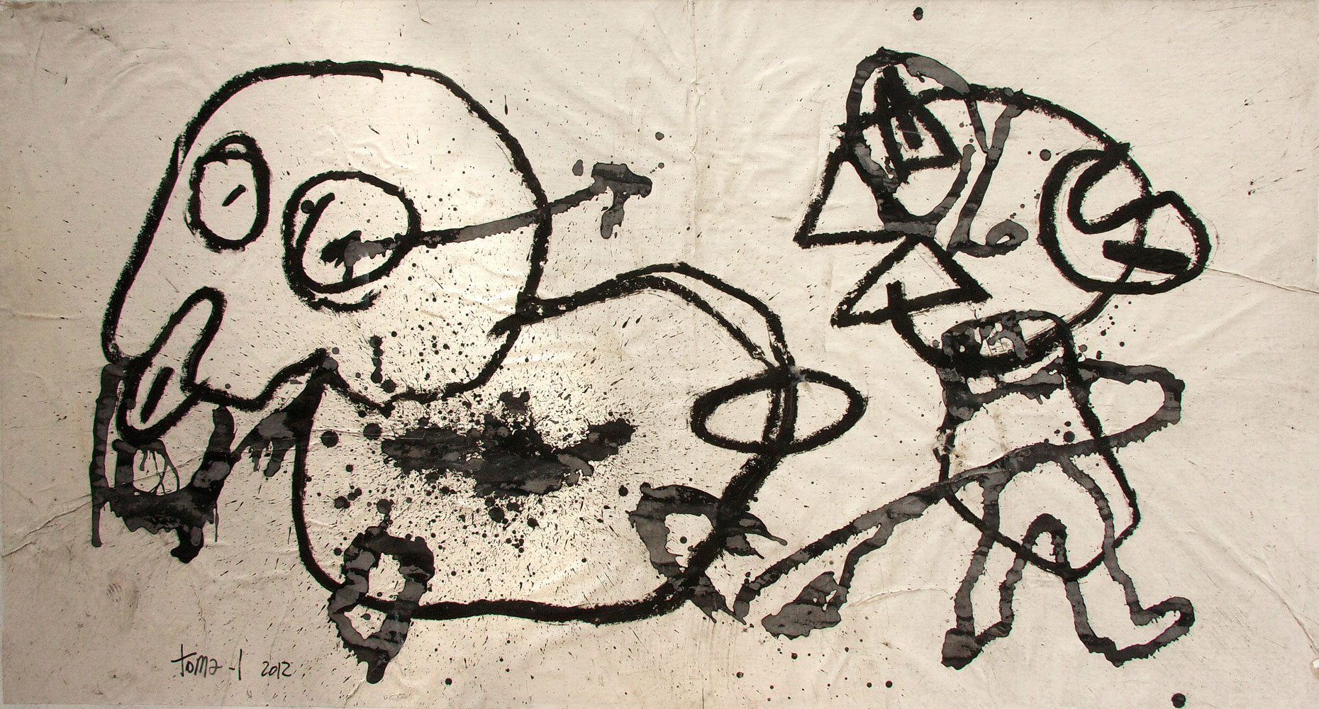 Drawing Black 2012 Dessin à l'encre de chine contre collé sur toile.171x100 cm
© Toma-L